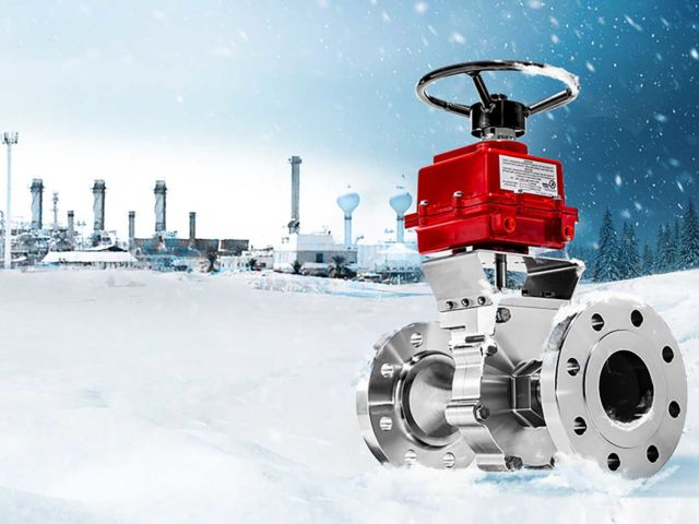 Clarke Valve's Dilating Disk Valve in snowy environment